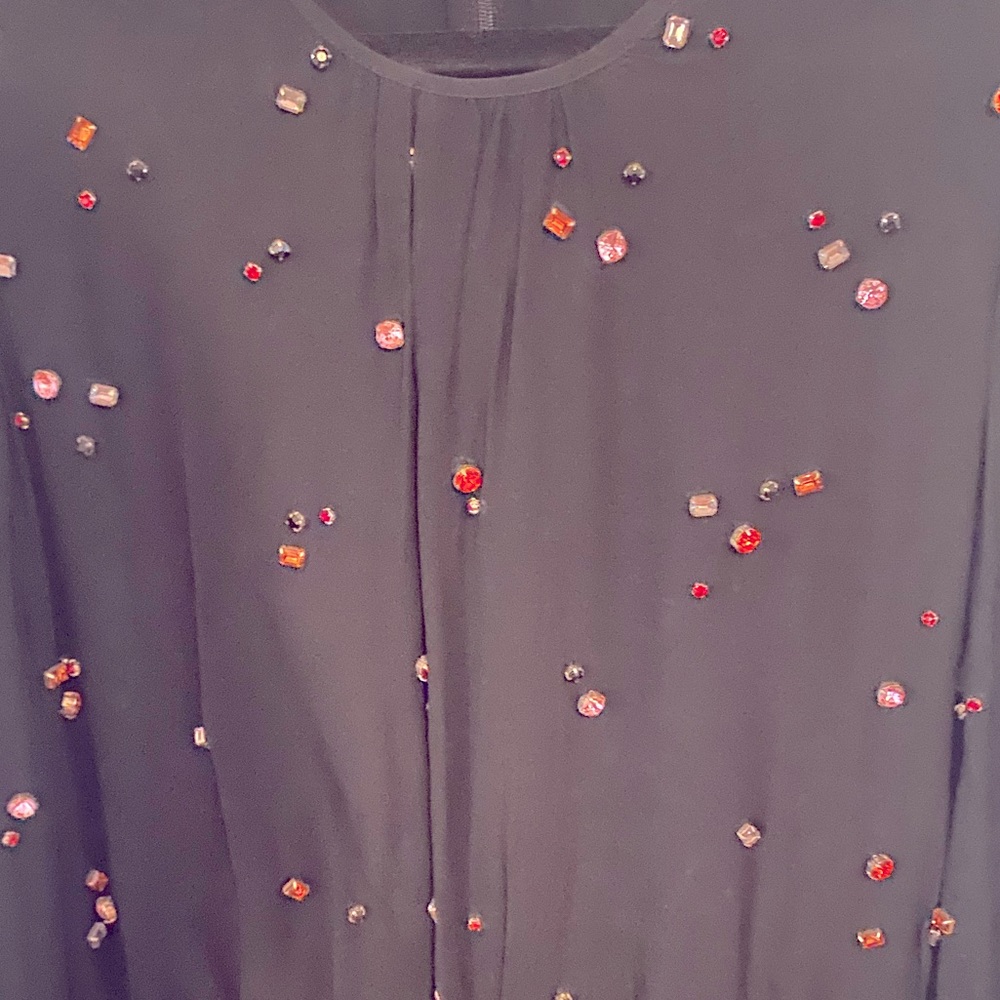 Cynthia Rowley multi color rhinestone embellished black chiffon dress